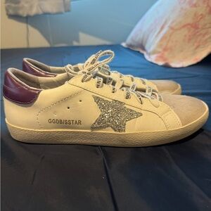 GGDB White Sneakers with Silver and Purple Accents